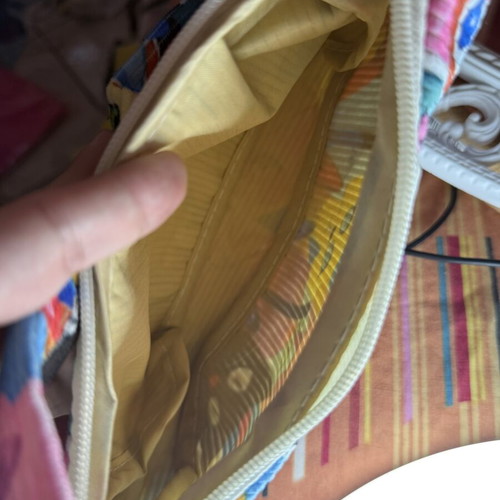 Handmade shoulder bag with colorful cat print, like new