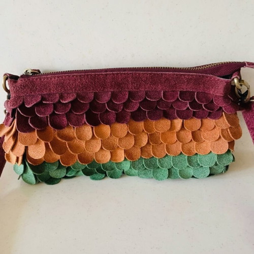Boho suede women's crossbody bag, multicolor