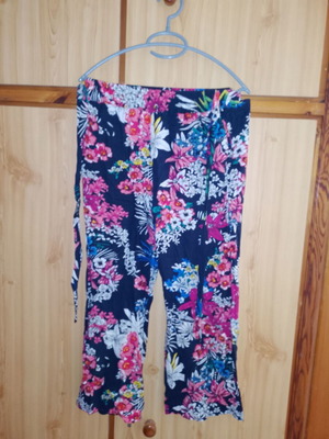 Printed pants used, short with belt, blue multicolor, size S