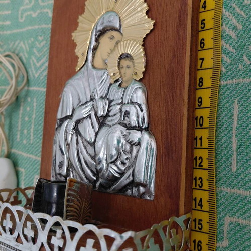 Electric icon stand 1980s with Virgin Mary Theotokos