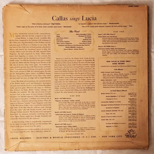 Maria Callas Callas Sings Lucia record used, Angel Records ANG 35382