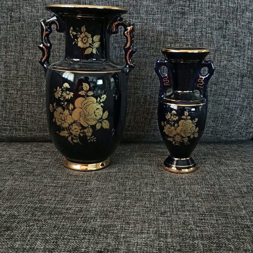 Handmade vases used with 24k gold, Greek, set of 2 pieces