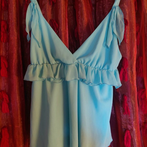 Danoff turquoise camisole with ruffles like new, made in Greece