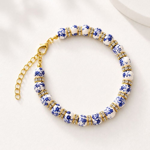 Royal Porcelain Handmade Bracelet with Beads and Gold Details new