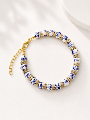 Royal Porcelain Handmade Bracelet with Beads and Gold Details new