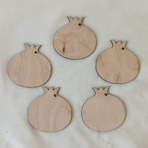Wooden pomegranate shapes set of 5 for crafts, 8x8cm
