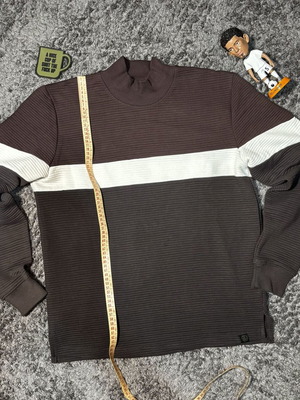 Soulstars turtleneck jumper, brown and white striped, size M