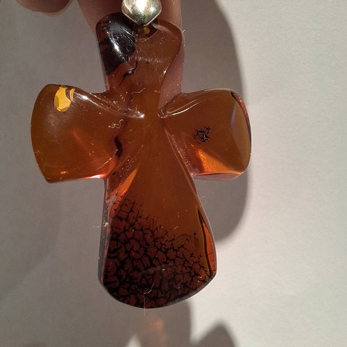 Hope Cross new with natural Baltic amber and gold-plated links