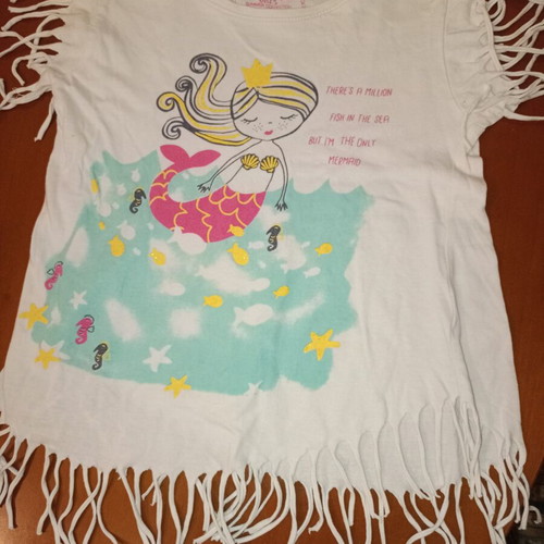 Girls' summer t-shirt with fringes and mermaid print, used, size 4 years