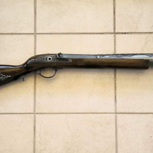 Pirate pistol replica used, carbine type with long barrel