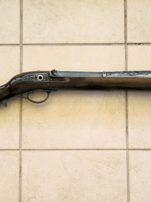 Pirate pistol replica used, carbine type with long barrel