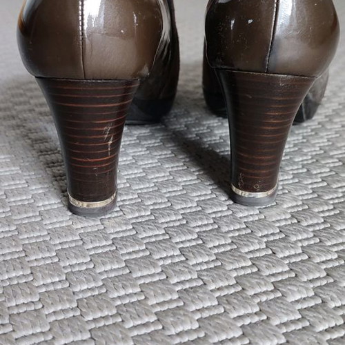 Melluso 37 brown leather suede and patent heel shoes used