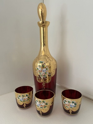 Murano vintage set bottle and glasses like new