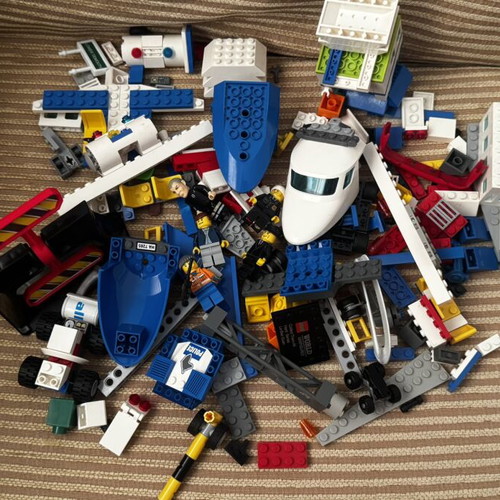 Lego airplane blocks and figures & Ausini City Mini Helicopter, 33 pieces