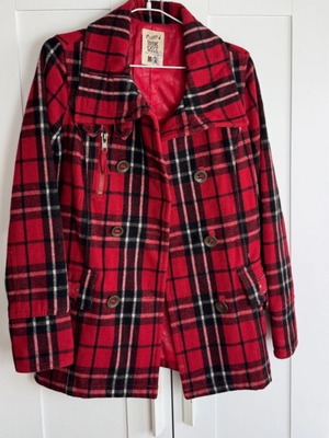 Bershka plaid red and black coat medium used