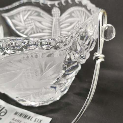 Crystal bowl for sweets like new with handle and butterflies 70s 80s