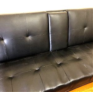 Καναπές-κρεβάτι μαύρος δερματίνη μοντέρνος