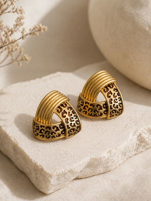 Gold Earrings with Black Engraving and Leopard Pattern, New