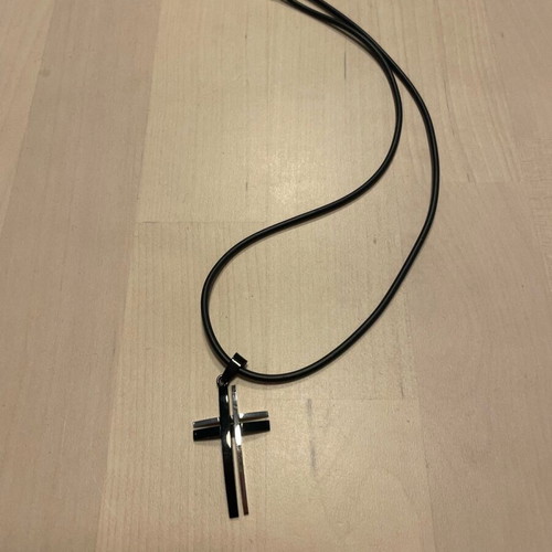 Chain with modern cross new in black and silver color