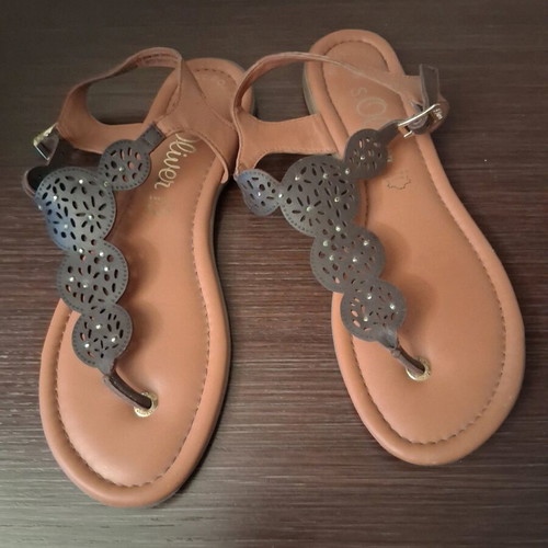 Leather sandals size 38 like new, beige and brown