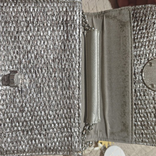 Silver Woven Metallic Evening Clutch Bag Like New