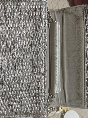 Silver Woven Metallic Evening Clutch Bag Like New
