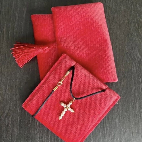 14k cross with pearls and silk cord new