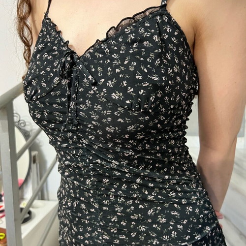 H&M Black Floral Ruched Bodycon Mini Dress New