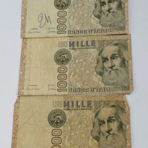 Set of 3 Italian 1,000 Lire banknotes 1982