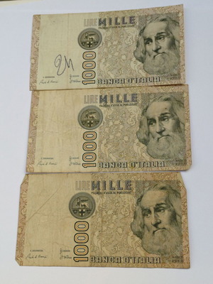 Set of 3 Italian 1,000 Lire banknotes 1982