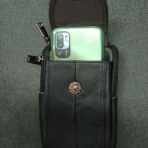 Smartphone carrying bag made of genuine leather new, black and brown