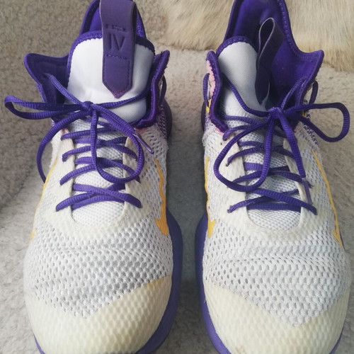 Nike Lebron Witness 4 basketball shoes used, size 45, white purple yellow