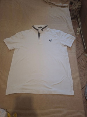 White polo style short sleeve t-shirt, size L