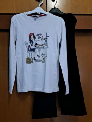 Girls' clothing set OVS used, white blouse and black pants
