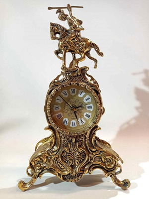 Μεγάλο μπρούτζινο περίτεχνο ρολόι Quartz μεταχειρισμένο με σκαλιστά σχέδια