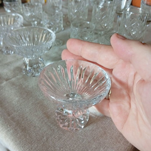 Vintage shot glasses like new, set of 19, glass or crystal