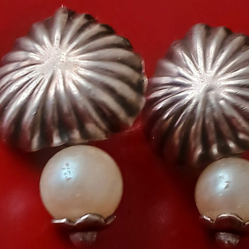 Vintage 925 silver earrings with faux pearls, 3 cm, like new