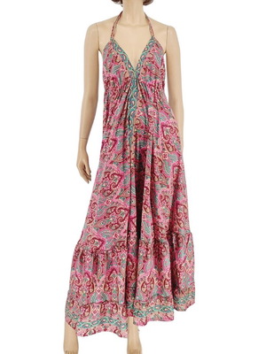 Long viscose dress one size new, pink multicolor