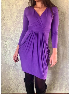 Purple Y2k dress used, mini with V-neck and elastic waistband