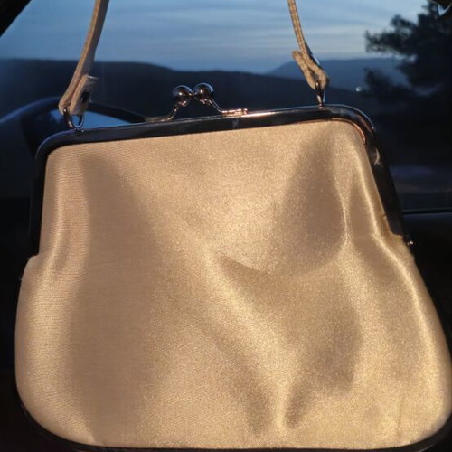 Avon vintage satin evening bag new, ecru with bow