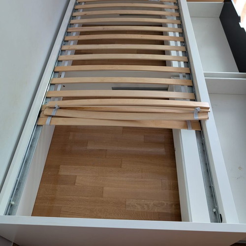 Bed frame with 2 storage boxes, like new