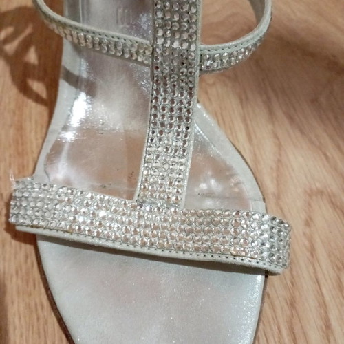 Tsitsivas official leather sandal used, silver with rhinestones, size 39