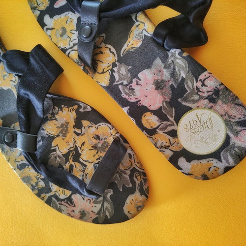 Vintage Diesel 1978 sandals used with floral print and satin ribbon