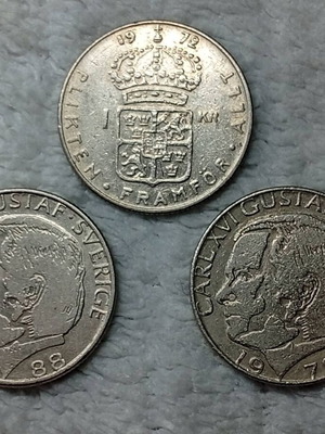 Sweden Coins Used, Set of 3 Kronor 1972-1988
