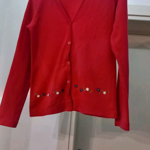 Women's cardigan used, red mako fabric, size S