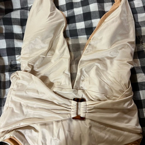 SugarFree swimsuit large used, beige with bust transparency