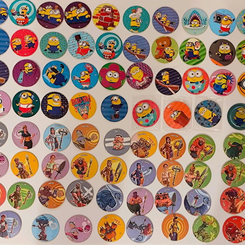 Chipicao Minions and Mythology collectible caps set used, 80 pieces