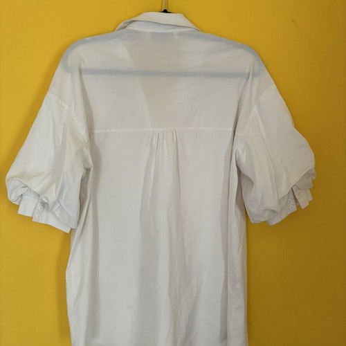 Moutaki Crisp White Cotton Blend Boxy Shirt with Puffy Sleeves like new