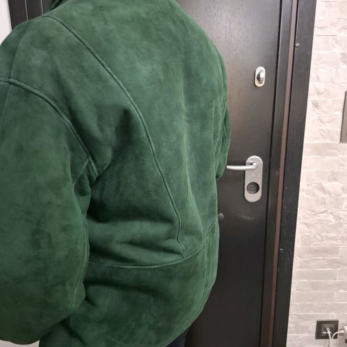 Vintage Shearling Jacket emerald like new, genuine leather and fur XXL