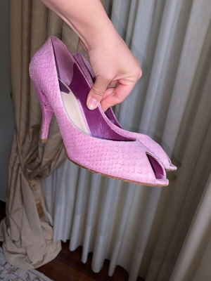Christian Dior Peep-Toe Pumps Embossed Leather Mauve Size 39 Like New